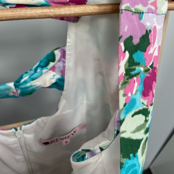 Review Floral Dress 10 White Pink Green Fit & Flare - Picture 5 of 6